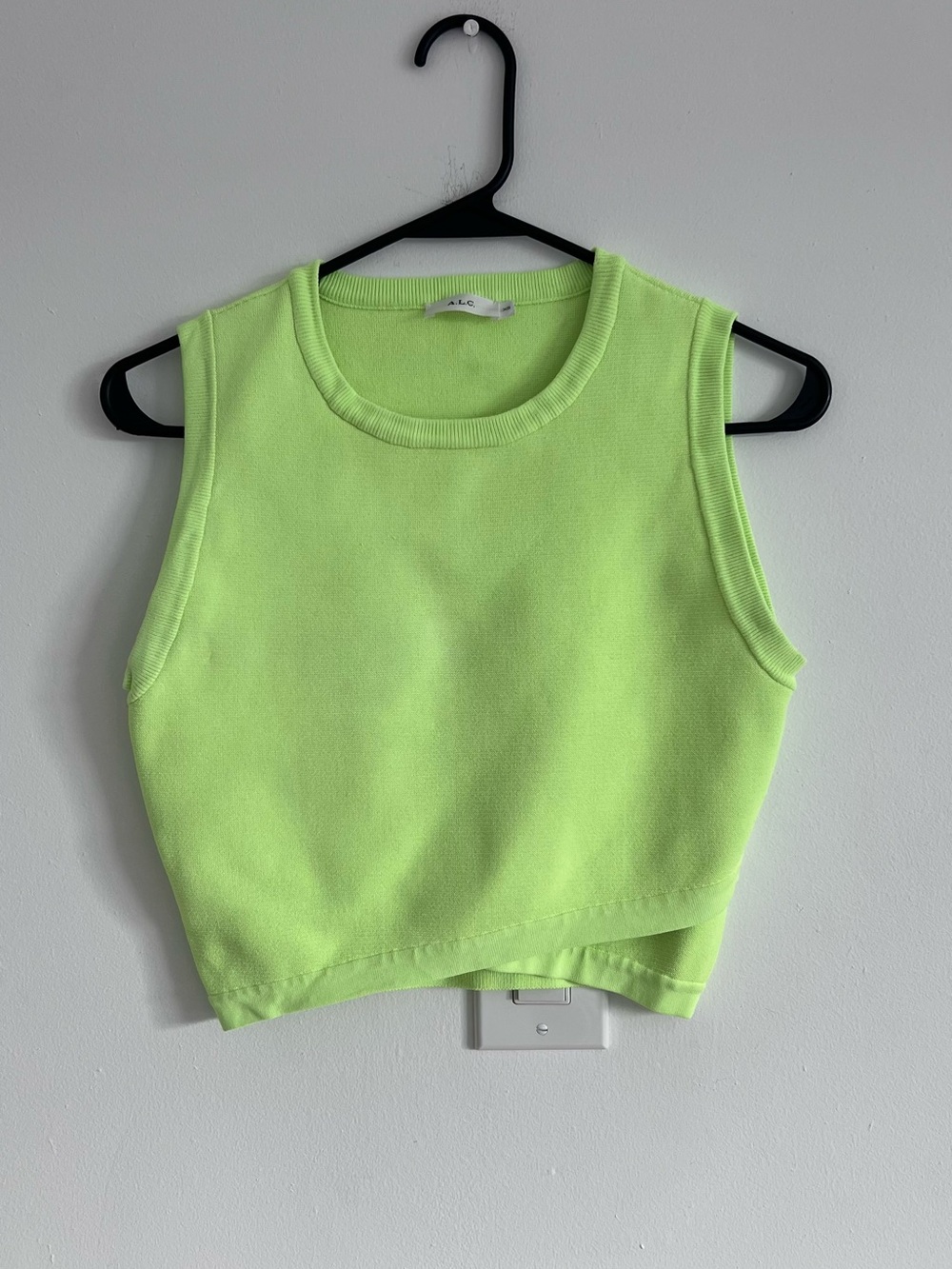 A.L.C. Neon Lime Knit Cropped Tank Top XS Y2K Minimalist